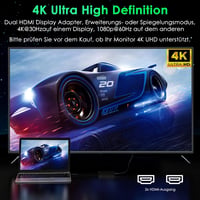 Minthouz USB 3.0/USB C Dual HDMI Adapter - 4K+1080p Kettős Monitor Elosztó Windows és MacBook M1/M2/M3 Kompatibilis, Dell HP Surface Lenovo 7