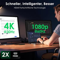 Minthouz USB 3.0/USB C Dual HDMI Adapter - 4K+1080p Kettős Monitor Elosztó Windows és MacBook M1/M2/M3 Kompatibilis, Dell HP Surface Lenovo 2