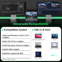 Minthouz USB 3.0/USB C Dual HDMI Adapter - 4K+1080p Kettős Monitor Elosztó Windows és MacBook M1/M2/M3 Kompatibilis, Dell HP Surface Lenovo 4