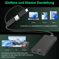 Minthouz USB 3.0/USB C Dual HDMI Adapter - 4K+1080p Kettős Monitor Elosztó Windows és MacBook M1/M2/M3 Kompatibilis, Dell HP Surface Lenovo 5