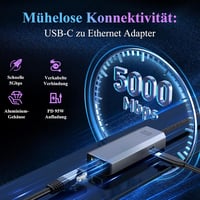 Minthouz USB-C Ethernet adapter 5GB RJ45 LAN, 95W PD, Thunderbolt 4/3 2