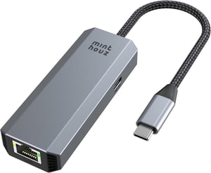 Minthouz USB-C Ethernet adapter, 5 Gbps, RJ45, 95W PD, Thunderbolt 4/3 - srebrno-siva