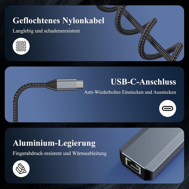 Minthouz USB-C Ethernet adapter 5GB RJ45 LAN, 95W PD, Thunderbolt 4/3