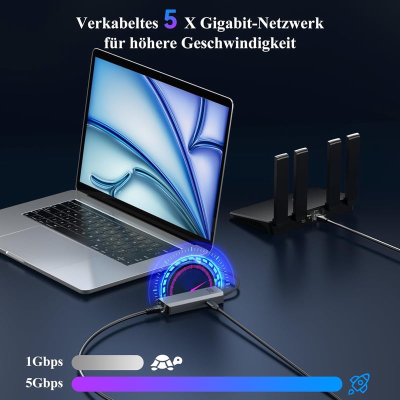 Minthouz USB-C Ethernet adapter 5GB RJ45 LAN, 95W PD, Thunderbolt 4/3