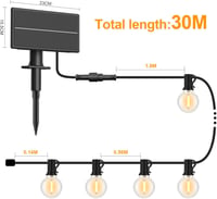 Miootly 30m Napelemes Kültéri Fényfüzér 50+2 LED IP65 Vízálló Meleg Fehér 5