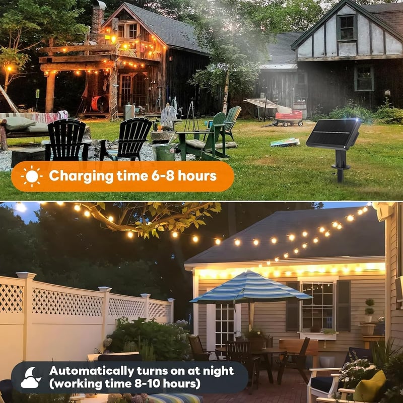Miootly 30m Napelemes Kültéri Fényfüzér 50+2 LED IP65 Vízálló Meleg Fehér