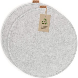 Pernă rotundă din fetru Miqio Design cu strat antiderapant | 35 cm | Set de 2 bucăți | Interior și exterior | PET reciclat | Lavabilă | Gri deschis