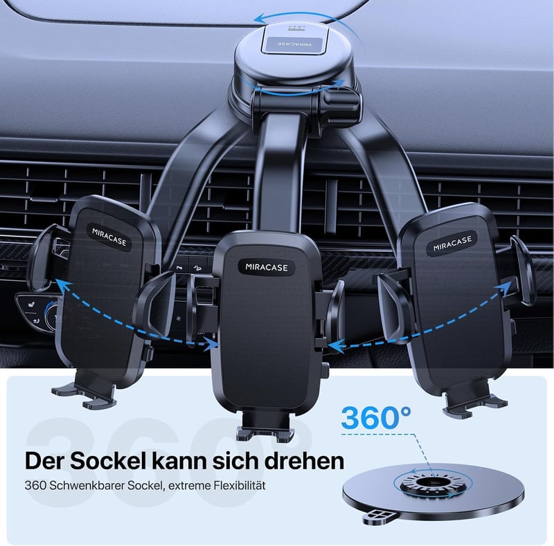 Miracase autós telefontartó 360° forgatható univerzális autó telefon tartó szellőzőrácsra - Suction cup and ventilation