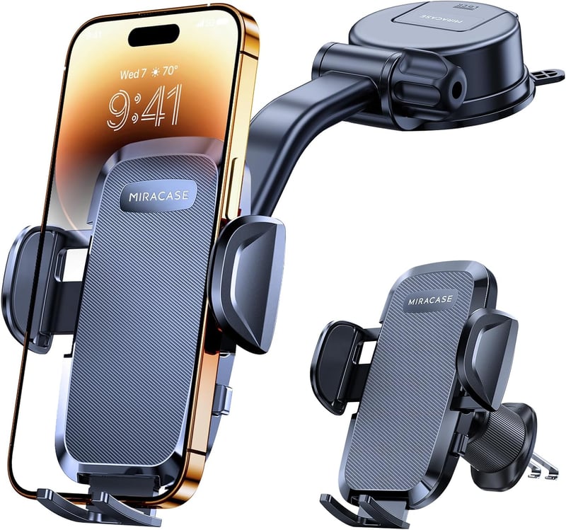Miracase autós telefontartó 360° forgatható univerzális autó telefon tartó szellőzőrácsra - Suction cup and ventilation
