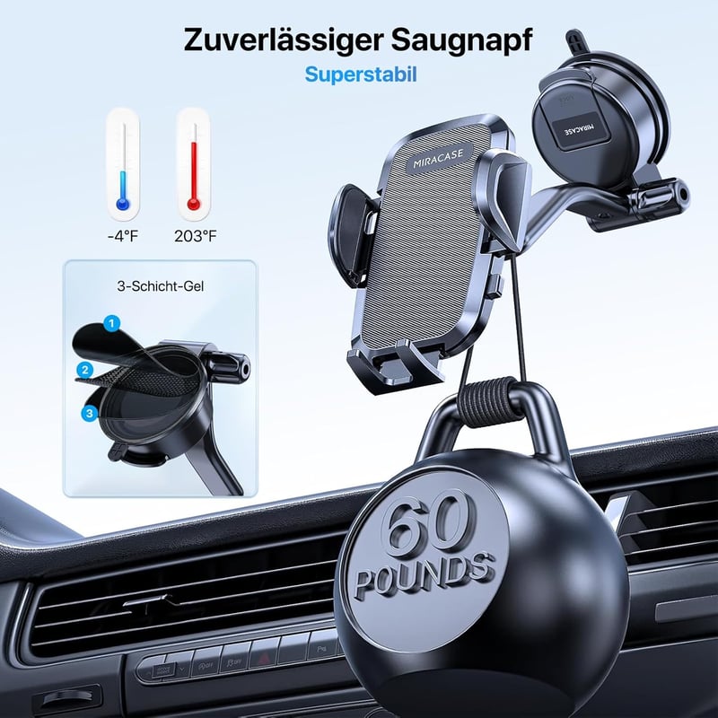 Miracase autós telefontartó 360° forgatható univerzális autó telefon tartó szellőzőrácsra - Suction cup and ventilation