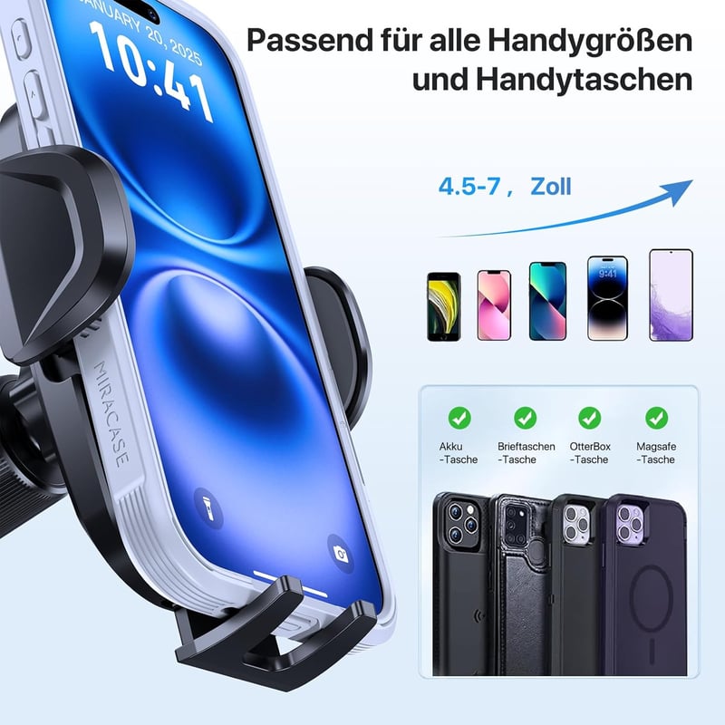 Miracase autós telefontartó 360° forgatható univerzális autó telefon tartó szellőzőrácsra - Suction cup and ventilation