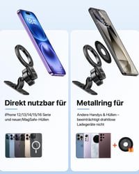 Suport Auto Magnetic Miracase MagSafe - cu 20 Magneți N55, Rotire 360°, Suport Magnetic Universal pentru iPhone și Smartphone, Negru 9