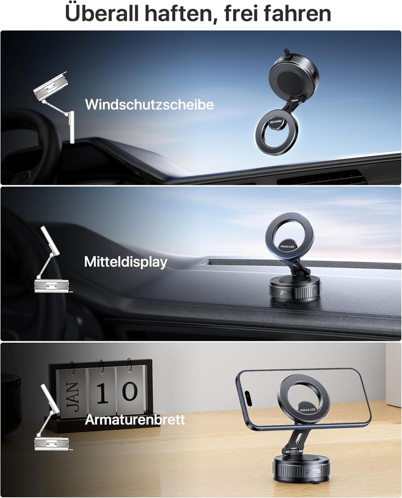 Miracase MagSafe autós telefontartó 360° forgatható mágneses KFZ tartó - vacuum