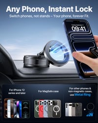 Suport auto pentru telefon Miracase MagSafe, cu ventuză puternică și Nano Gel, rotire la 360°, compatibil cu iPhone 17 Pro Max/16/15/14/13/12, negru 7
