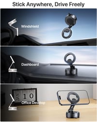 Suport auto pentru telefon Miracase MagSafe, cu ventuză puternică și Nano Gel, rotire la 360°, compatibil cu iPhone 17 Pro Max/16/15/14/13/12, negru 2