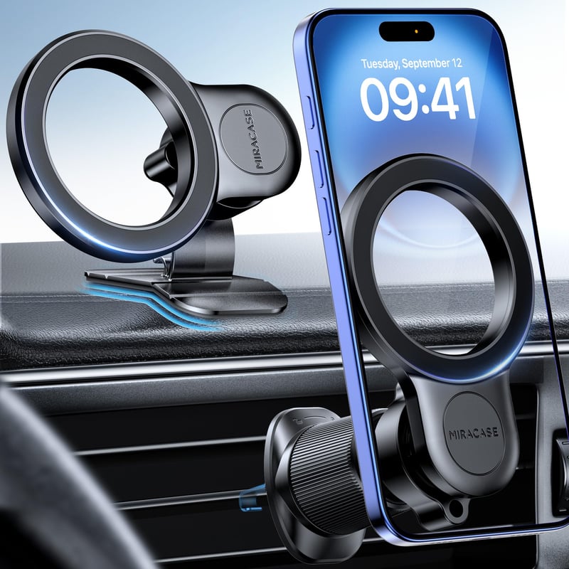 Magnetický držiak na mobil do auta Miracase MagSafe – na palubnú dosku a do mriežky ventilácie, čierny