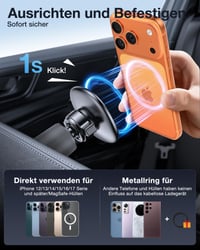 Suport Auto Magnetic Miracase MagSafe pentru Grila de Ventilație, 20x Magneti N52, compatibil cu iPhone 17 16 15 14 13 12 Pro Max, design 2026 5