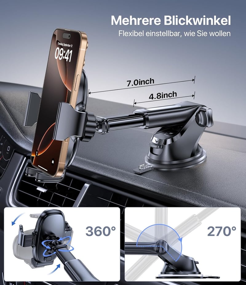 Miracase Univerzális Autós Telefontartó Szellőzőrácsra és Szélvédőre - black