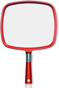 Oglindă de mână mare Mirrorvana pentru coafor, cu mâner, 23 × 33 cm, Roșu 1