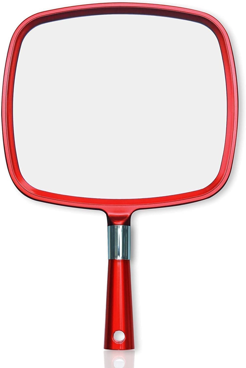 Oglindă de mână mare Mirrorvana pentru coafor, cu mâner, 23 × 33 cm, Roșu
