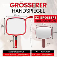 Oglindă de mână mare Mirrorvana pentru coafor, cu mâner, 23 × 33 cm, Roșu 2