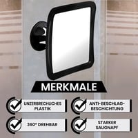 Mirrorvana Párásodásmentes Zuhanytükör Borotválkozáshoz, Erős Tapadókorongos, Törhetetlen, 360° Forgatható Fürdőszobai Tükör, 16,3 x 16,3 cm 3