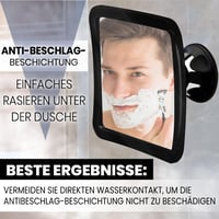 Mirrorvana Párásodásmentes Zuhanytükör Borotválkozáshoz, Erős Tapadókorongos, Törhetetlen, 360° Forgatható Fürdőszobai Tükör, 16,3 x 16,3 cm 2
