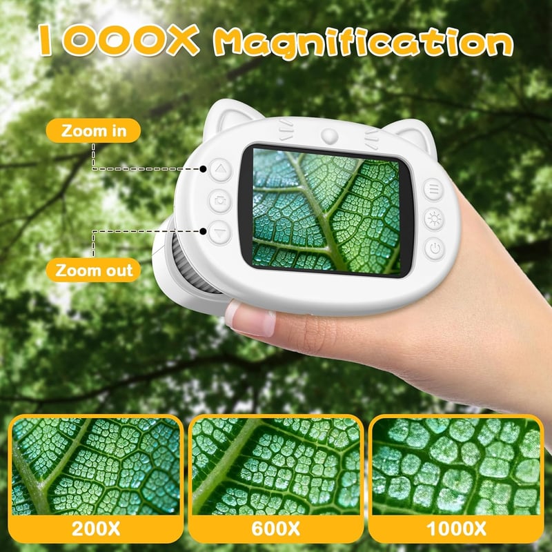Misilmp 1000x digitális gyermek mikroszkóp 2.4" kijelzővel, 8 LED-del, hordozható fehér - White