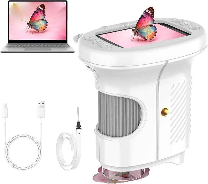 Misilmp 1000x digitális gyermek mikroszkóp 2.4" kijelzővel, 8 LED-del, hordozható fehér - White