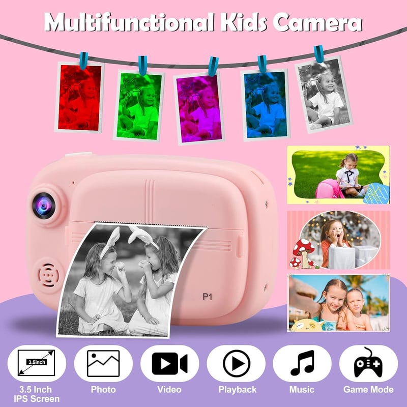 Misilmp Instant Digitális Gyermekkamera 3.5" 1080P Nyomtatóval Pink