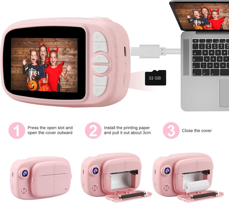 Misilmp Instant Digitális Gyermekkamera 3.5" 1080P Nyomtatóval Pink