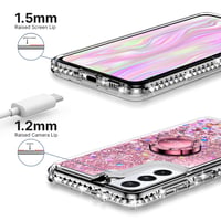 Trblietavý kryt na mobil Miss Arts pre Samsung Galaxy S21 s prstencovým stojanom a remienkom, priehľadné tekuté silikónové puzdro pre dievčatá - ružové 3