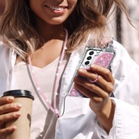 Trblietavý kryt na mobil Miss Arts pre Samsung Galaxy S21 s prstencovým stojanom a remienkom, priehľadné tekuté silikónové puzdro pre dievčatá - ružové 5