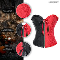 Miss Moly klasični vintage korzet na vezanje, satenski, s kostima, čipkasti brokat, bustier, overbust, bodi, vjenčano rublje, veličina M, crveni 4
