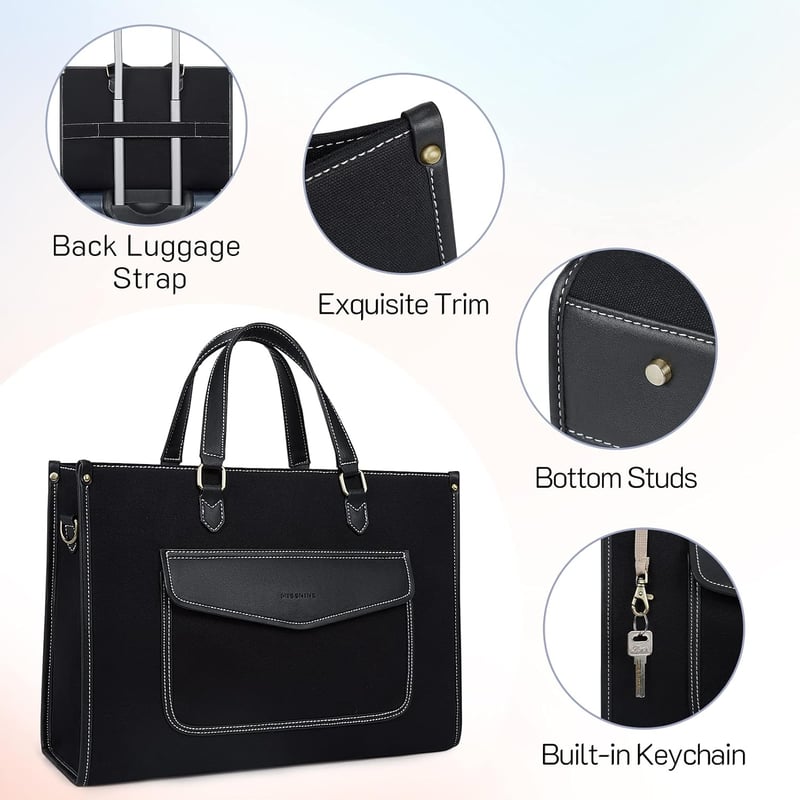 Missnine 15.6 hüvelykes laptop táska női üzleti munka shopper vászon fekete