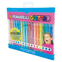 Set carioci cu sclipici Mitama, 16 bucăți, Carioci cu vârf subțire și sclipici, 8 carioci standard + 8 carioci cu sclipici, formă triunghiulară, lavabile, set creativ pentru copii 1