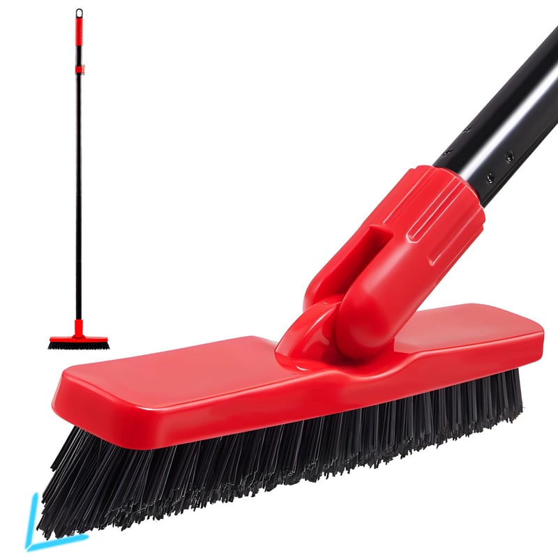 Perie pentru rosturi Mitclear în formă de V cu mâner lung (132 cm), perie de curățat rosturile pardoselii pentru gresie, baie, bucătărie, duș, roșu