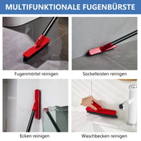 Perie pentru rosturi Mitclear în formă de V cu mâner lung (132 cm), perie de curățat rosturile pardoselii pentru gresie, baie, bucătărie, duș, roșu 6