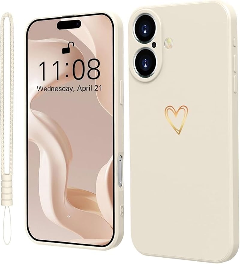 Mitetabo iPhone 16 Szilikon Tok Lányoknak - Arany Szerelem Mintás, Vékony, Ütésálló, Karcolásmentes Védőtok iPhone 16 6,1 Hüvelyk Bézs