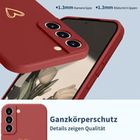 Silikónový kryt Mitetabo pre Samsung Galaxy S21 FE 5G so zlatým srdcom, tenký, odolný voči poškriabaniu, kompletná ochrana, červený 3