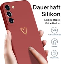 Silikónový kryt Mitetabo pre Samsung Galaxy S21 FE 5G so zlatým srdcom, tenký, odolný voči poškriabaniu, kompletná ochrana, červený 4