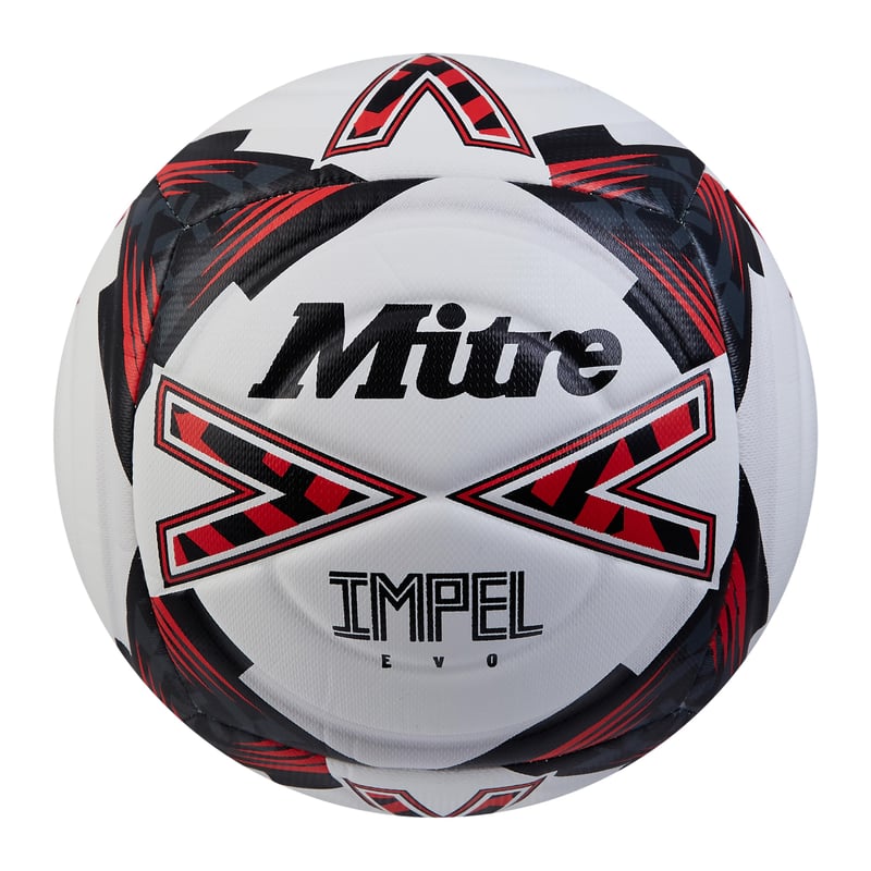 Futbalová lopta Mitre Impel Evo | Odolná tréningová lopta | Technológia Hyperseam | Biela/Čierna/Červená | Veľkosť 4 | 63,5-66 cm