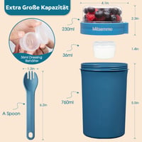 Mitsemmo posuda za musle to go 760 ml + 230 ml, plava posuda za musle i jogurt sa žlicom, spremnik za doručak, posuda za cornflakes 2