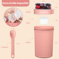 Mitsemmo téglik na müsli so sebou 760 ml + 230 ml ružový, pohár na jogurt s müsli a lyžičkou, box na raňajky, nádoba na cereálie 2