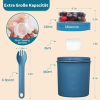 Mitsemmo desiatový box na müsli so sebou s lyžičkou, 560 ml + 230 ml téglik na jogurt, miska na müsli pre deti, modrá 2