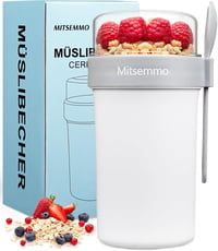 Mitsemmo Müzli Pohár 760ml + 230ml Kanállal, Joghurt Tartó, Reggeli Doboz Fehér - 760 Ml+230 Ml-white 1