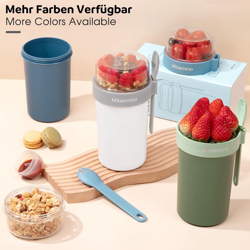Mitsemmo Müzli Pohár 760ml + 230ml Kanállal, Joghurt Tartó, Reggeli Doboz Fehér - 760 Ml+230 Ml-white