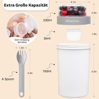 Mitsemmo Müzli Pohár 760ml + 230ml Kanállal, Joghurt Tartó, Reggeli Doboz Fehér - 760 Ml+230 Ml-white 2