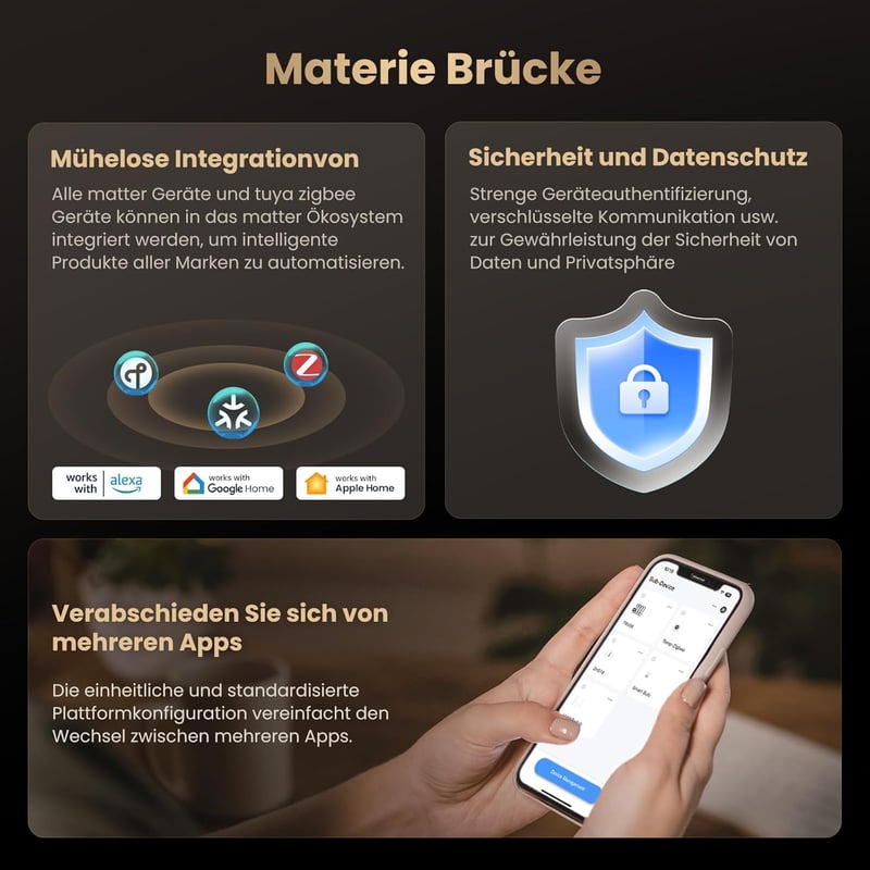 MIUCDA Zigbee Matter Thread Gateway okos otthon automatizáláshoz Alexa Google HomeKit - brown