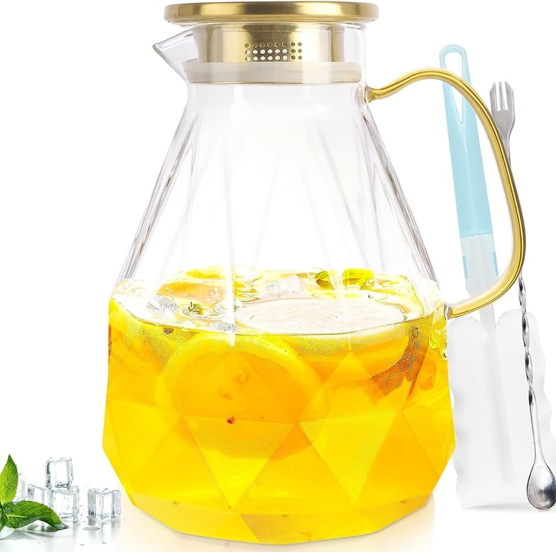 miudeco Üveg Kancsó Fedővel 2,2L Boroszilikát Gyémánt Mintás